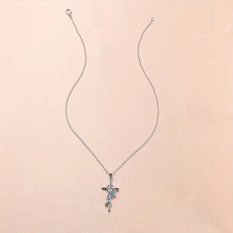 Heart Wrapped Butterfly Cross Necklace, Multiple Colors Available