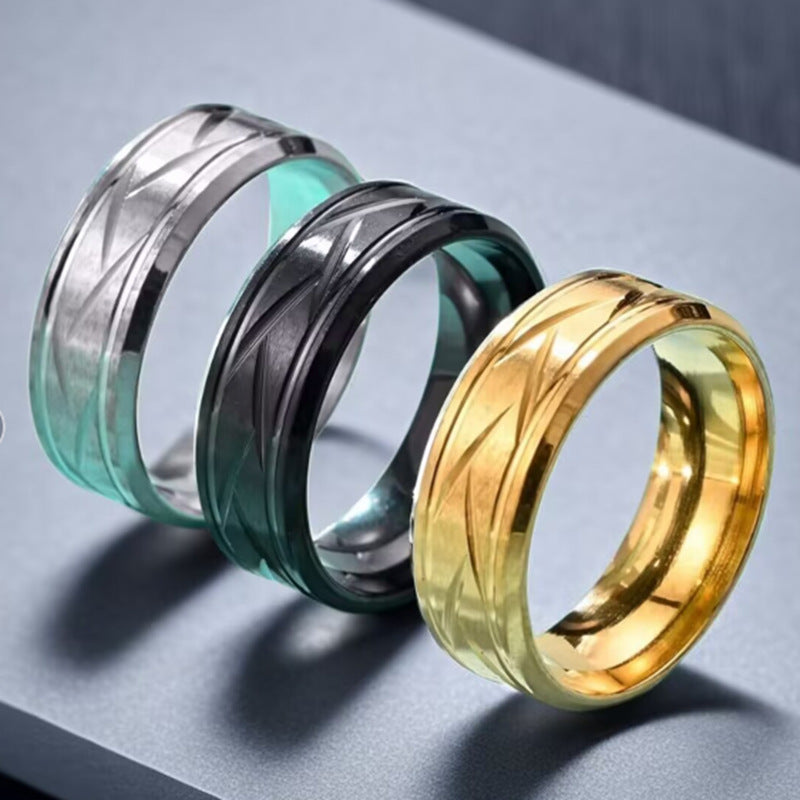 Men's Wide Band Ring With Triangle Engraving, 3 Colors Available Minimalist Fashion Ring