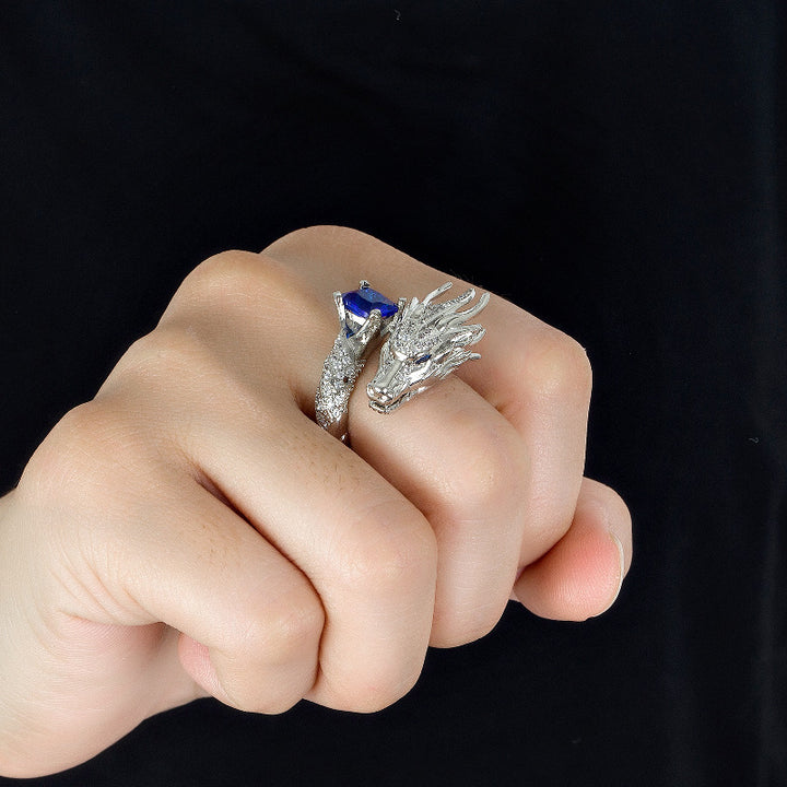 Winged Dragon Guardian Gemstone Ring (Light Luxury Niche Personalized Band)