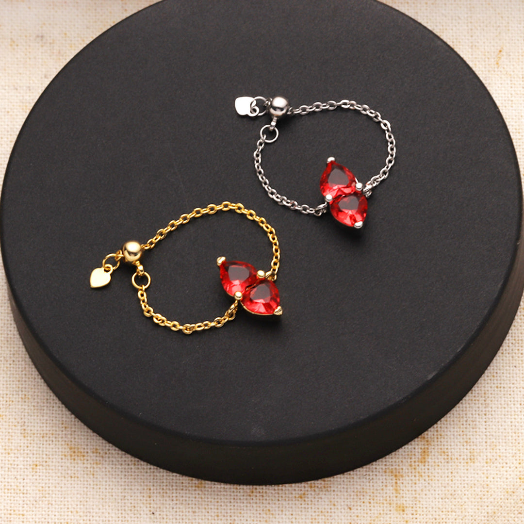 Two Hearts Joined Diamond Adjustable Chain Ring (Multi-Color Delicate Statement Band)