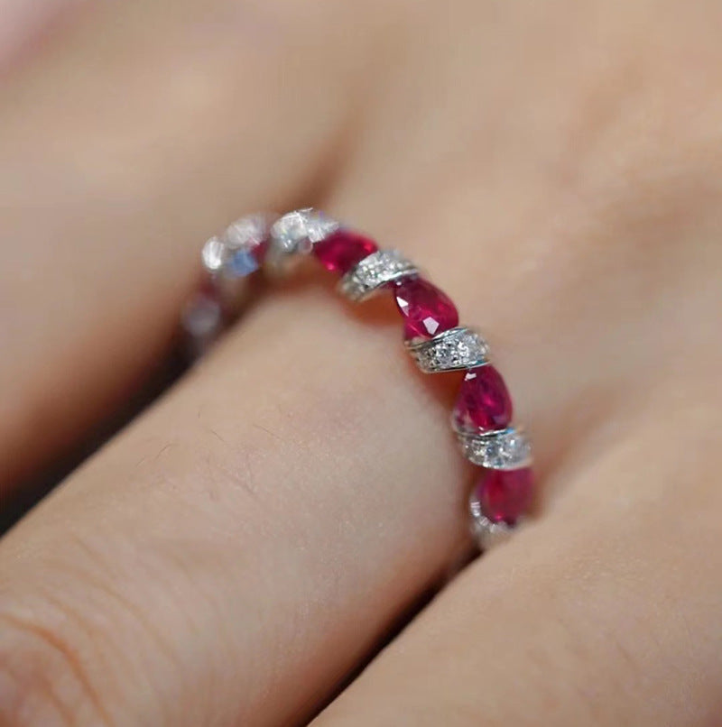 Oval Gemstone & Diamond Eternity Band Set (4-Color Stackable Luxury Ring)