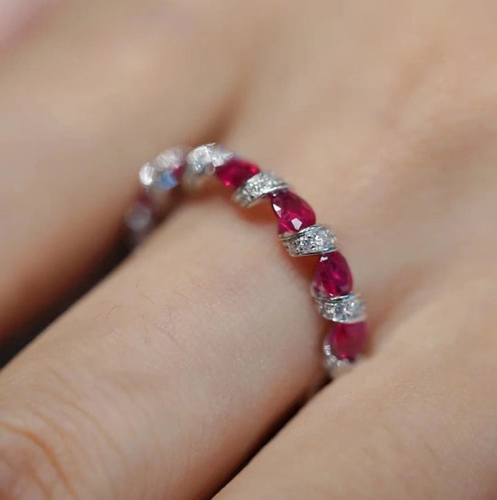 Oval Gemstone & Diamond Eternity Band Set (4-Color Stackable Luxury Ring)