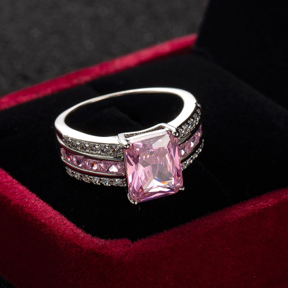 Square Cushion Gemstone Pavé Ring (Luxury Vintage Glam Band)
