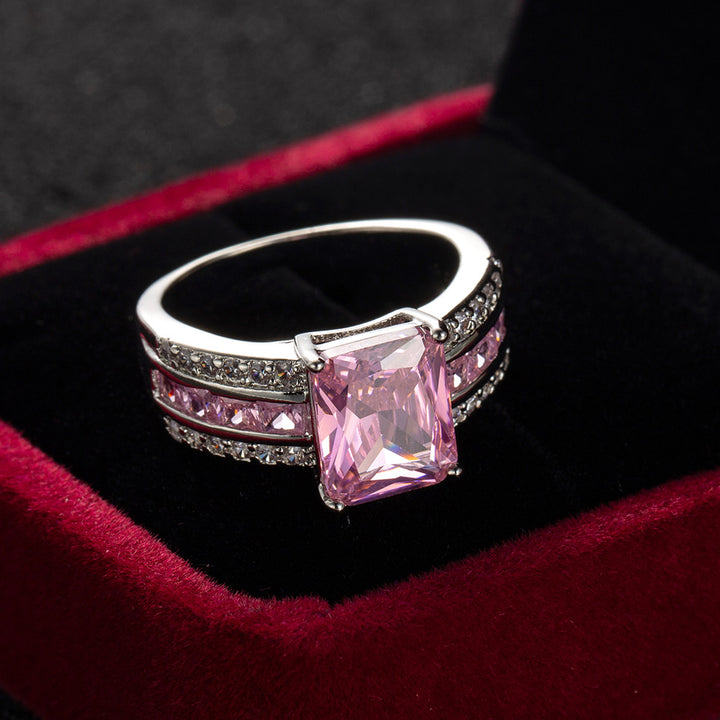 Square Cushion Gemstone Pavé Ring (Luxury Vintage Glam Band)