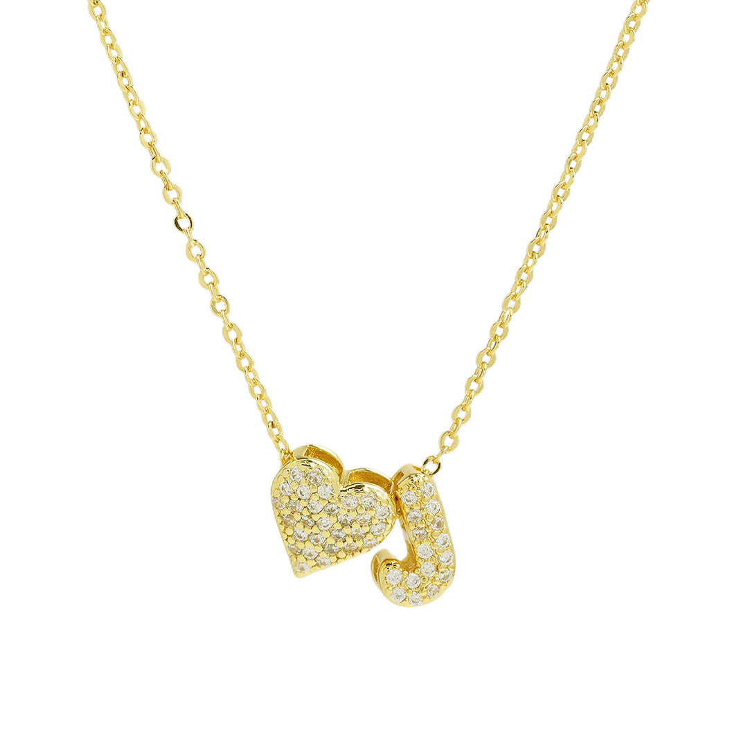 Diamond-Embedded Bubble Heart 26-Letter Name Pendant Necklace
