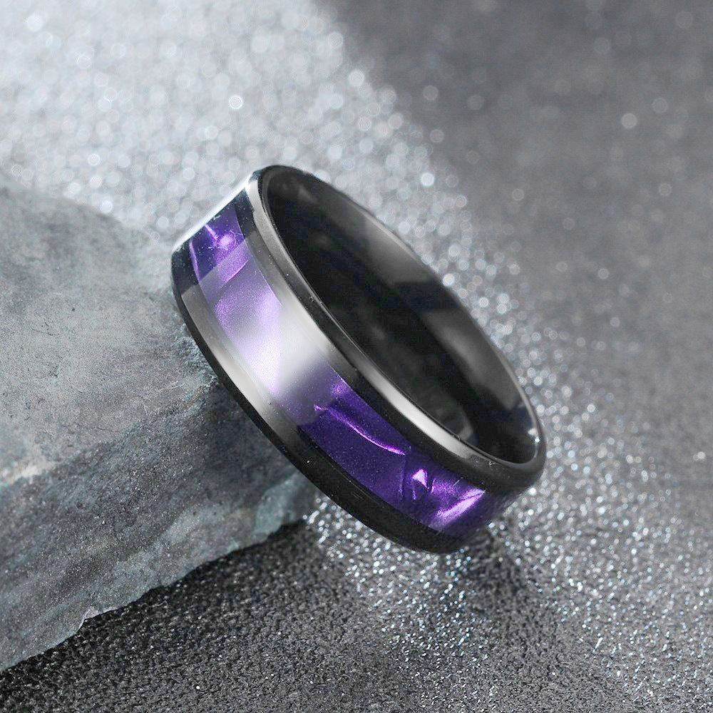 Titanium Steel Purple Pattern Contrast Ring (Iridescent Light Luxury Style)