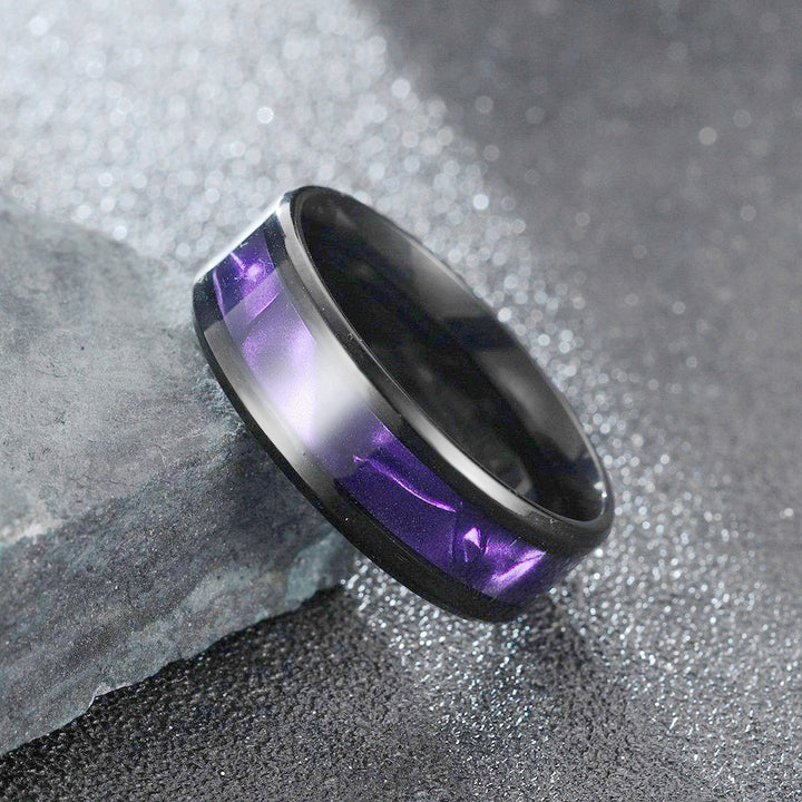 Titanium Steel Purple Pattern Contrast Ring (Iridescent Light Luxury Style)