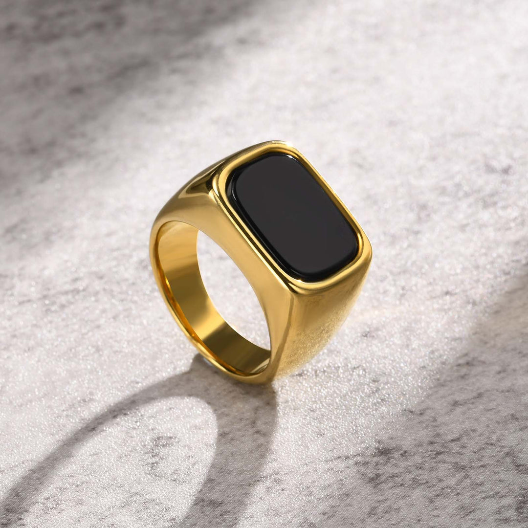 Minimalist Square Black Ring Gold (Minimalist Light Luxury Business Style)