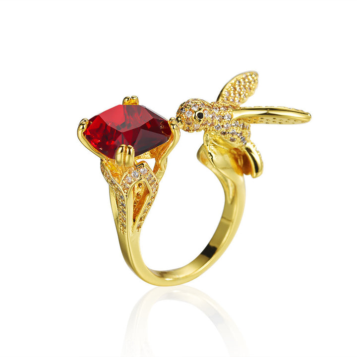 Multi-Color Diamond Hummingbird Open Ring (Gorgeous & Agile Style Series)