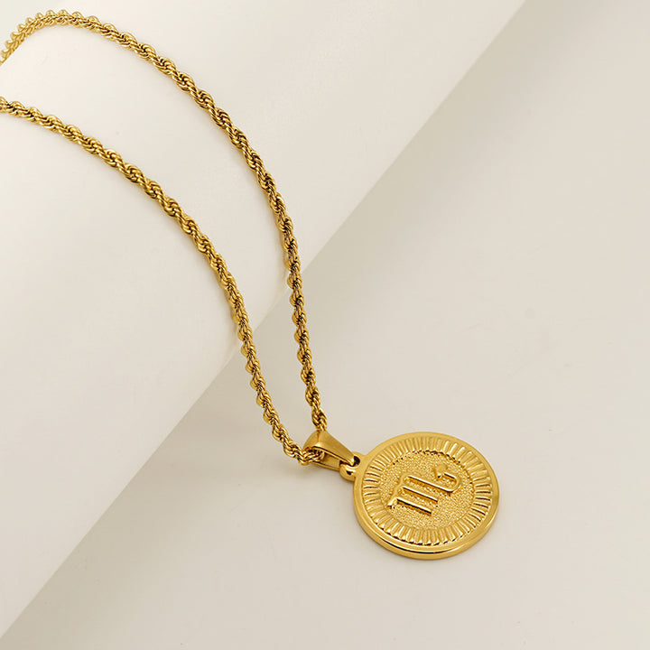 INS Vintage Zodiac Pendant Necklace for Women – 18K Gold-Plated, Elegant & Tarnish-Resistant