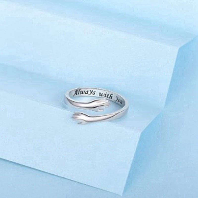 Engraved Hug Hands Ring for Women – Fashionable European & American Style