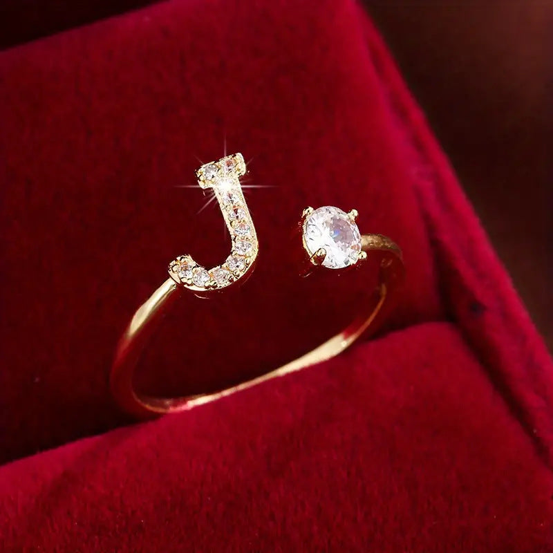 Full Zircon Letter Open Ring CNC-Set Titanium Steel Vacuum Plated