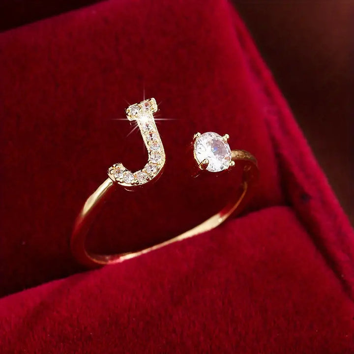 Full Zircon Letter Open Ring CNC-Set Titanium Steel Vacuum Plated