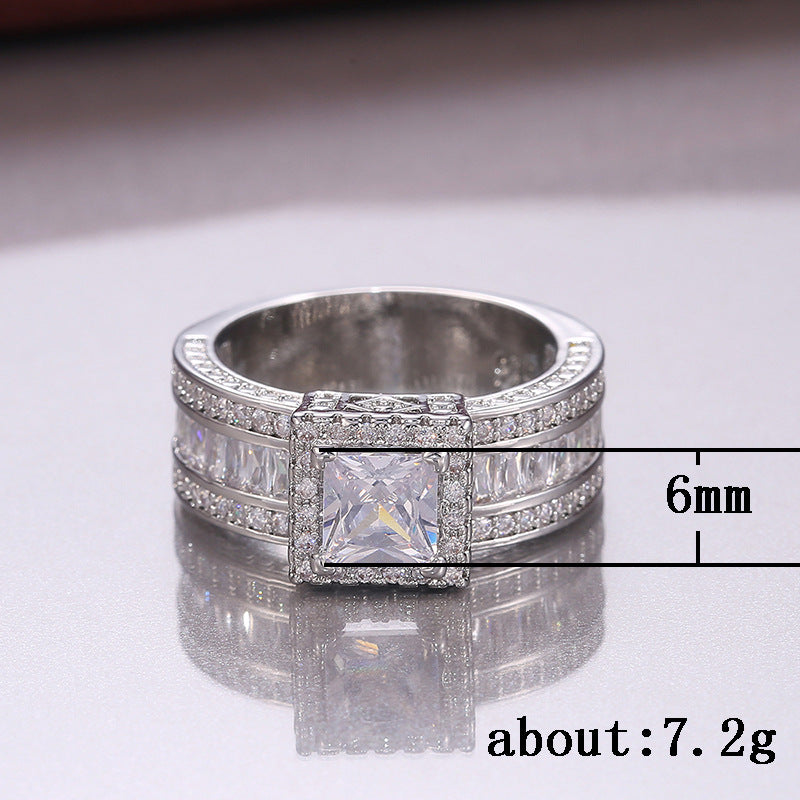 S925 Silver Square-Cut Sparkling Diamond Ring – Elegant Engagement & Proposal Ring