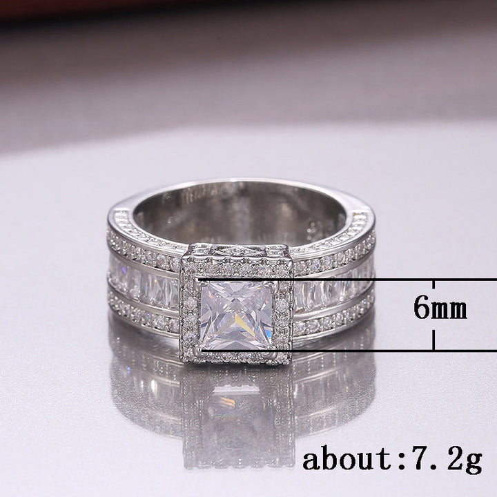 S925 Silver Square-Cut Sparkling Diamond Ring – Elegant Engagement & Proposal Ring