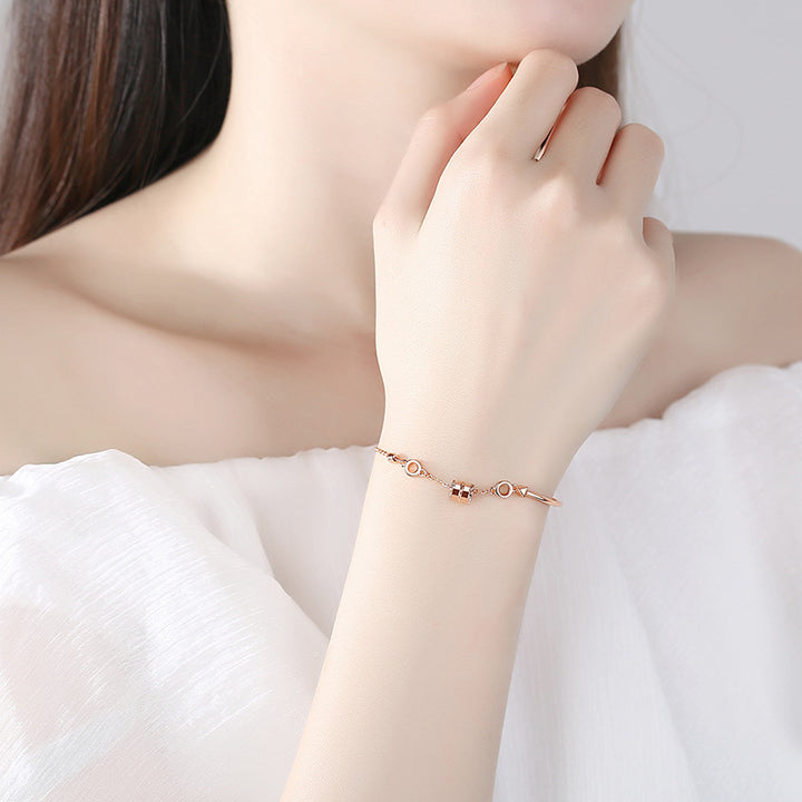 S925 Sterling Silver Lucky Wheel Bracelet for Women – Rose Gold Plated, Luxurious Pavé Design