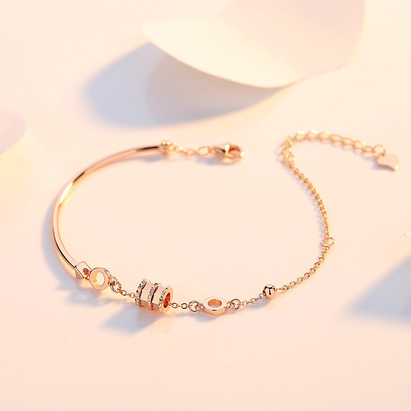 S925 Sterling Silver Lucky Wheel Bracelet for Women – Rose Gold Plated, Luxurious Pavé Design