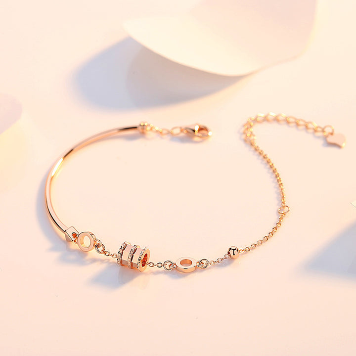 S925 Sterling Silver Lucky Wheel Bracelet for Women – Rose Gold Plated, Luxurious Pavé Design
