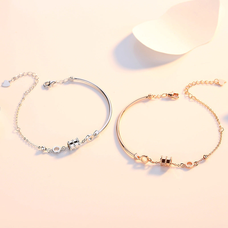 S925 Sterling Silver Lucky Wheel Bracelet for Women – Rose Gold Plated, Luxurious Pavé Design