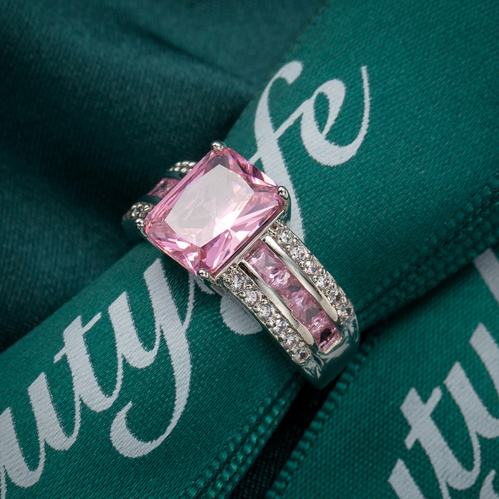 Square Cushion Gemstone Pavé Ring (Luxury Vintage Glam Band)