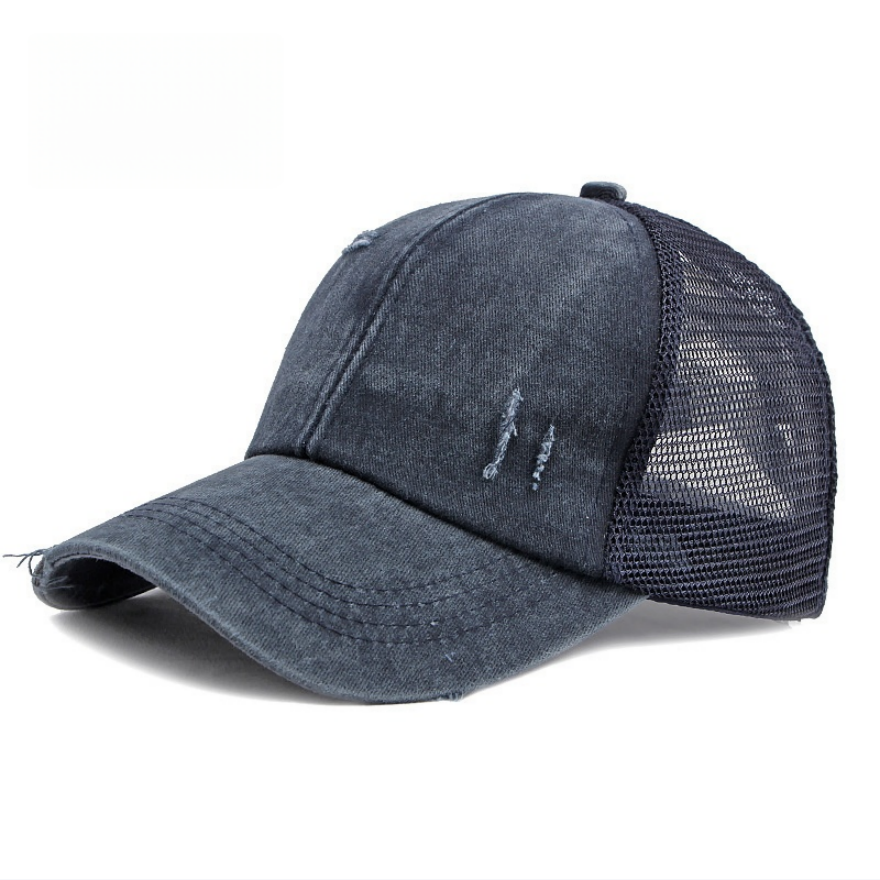 Vintage Distressed Patchwork Mesh Trucker Hat, Breathable Adjustable Curved Brim Baseball Cap for Men & Women