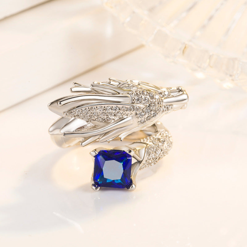 Winged Dragon Guardian Gemstone Ring (Light Luxury Niche Personalized Band)