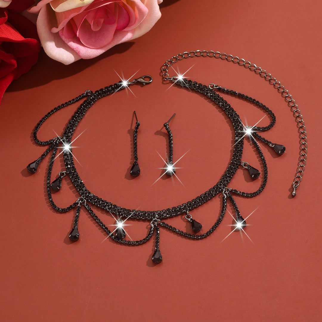 Tassel Drop Rhinestone Choker & Earring Set (Light Luxury Gala Accessory Set)