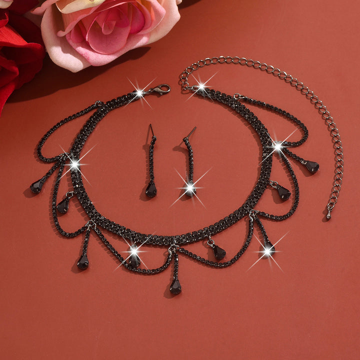 Tassel Drop Rhinestone Choker & Earring Set (Light Luxury Gala Accessory Set)
