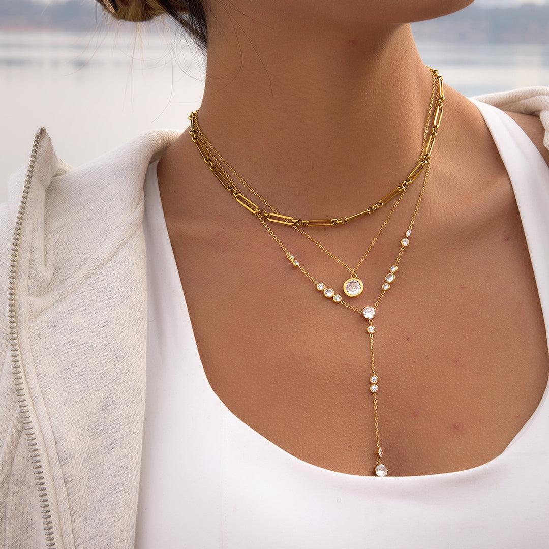 Starlight Y-Shaped Lariat Necklace (Gold Tone Delicate Drop Pendant)