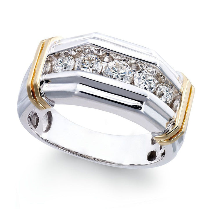 Two‑Tone Wide‑Band Men’s Paved‑Stone Ring