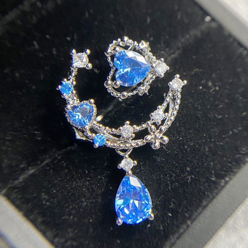 Moon‑Star Heart Teardrop Dangling Open Ring, Multi‑Color Options