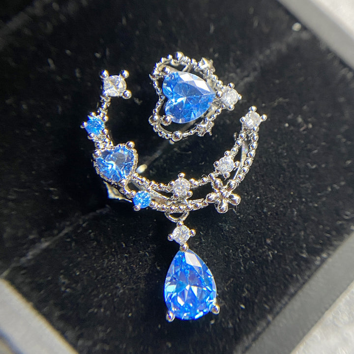 Moon‑Star Heart Teardrop Dangling Open Ring, Multi‑Color Options