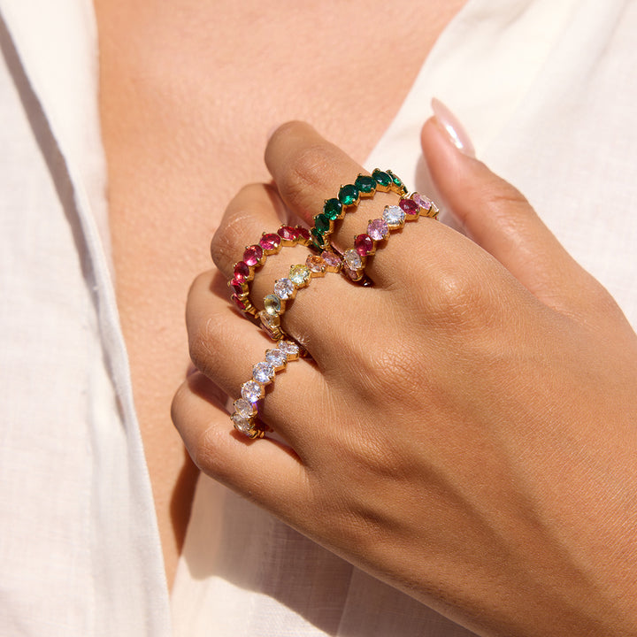 Rainbow Multi-Color Diamond Eternity Band (5 Colors Delicate Luxury Statement Ring)