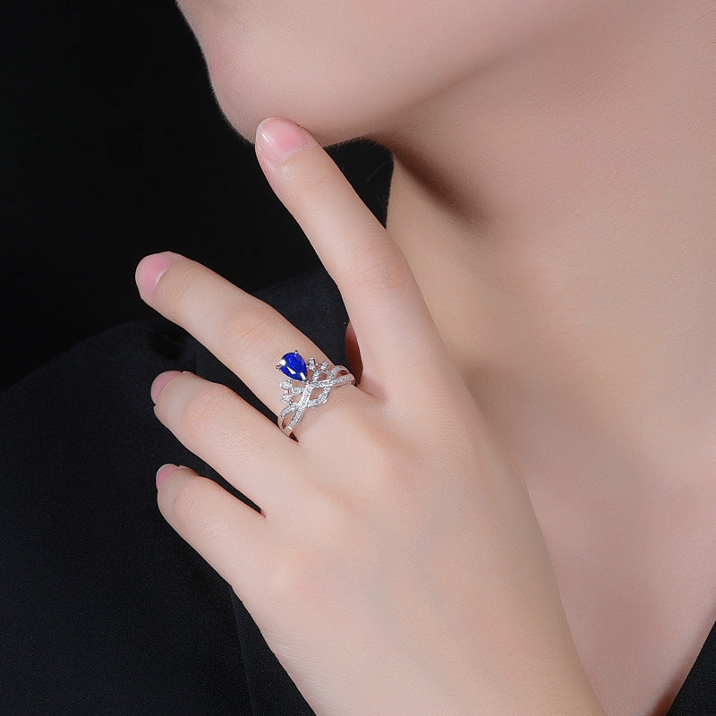 Crown Teardrop Gem Twisted Band Ring, Multi-Color Luxury Engagement Women Ring