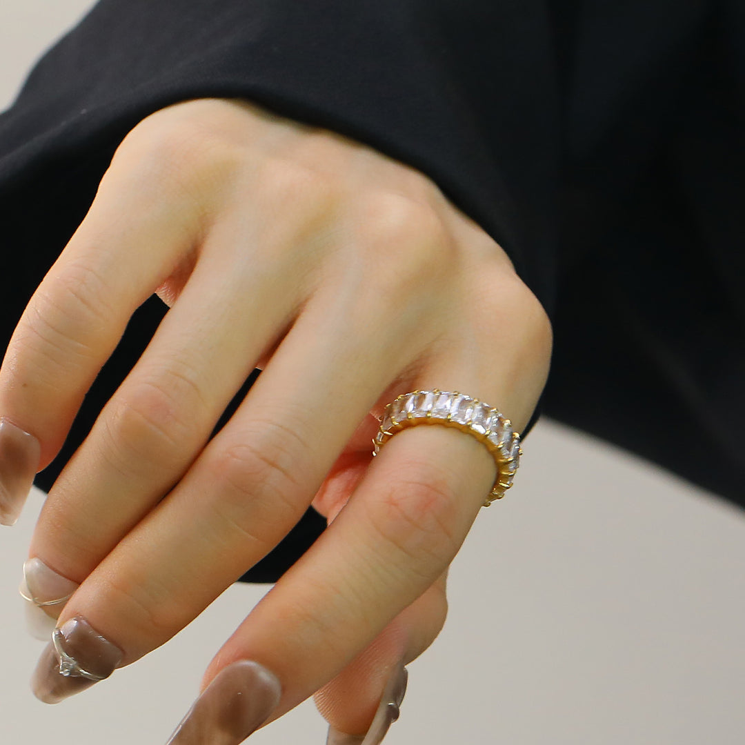 Multi-Color Baguette Diamond Full Eternity S925 Silver Ring