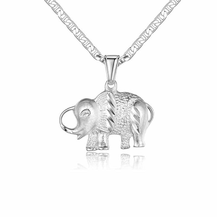S925 Silver 3D Elephant Pendant Necklace, 2 Colors Lucky Animal Figaro Chain