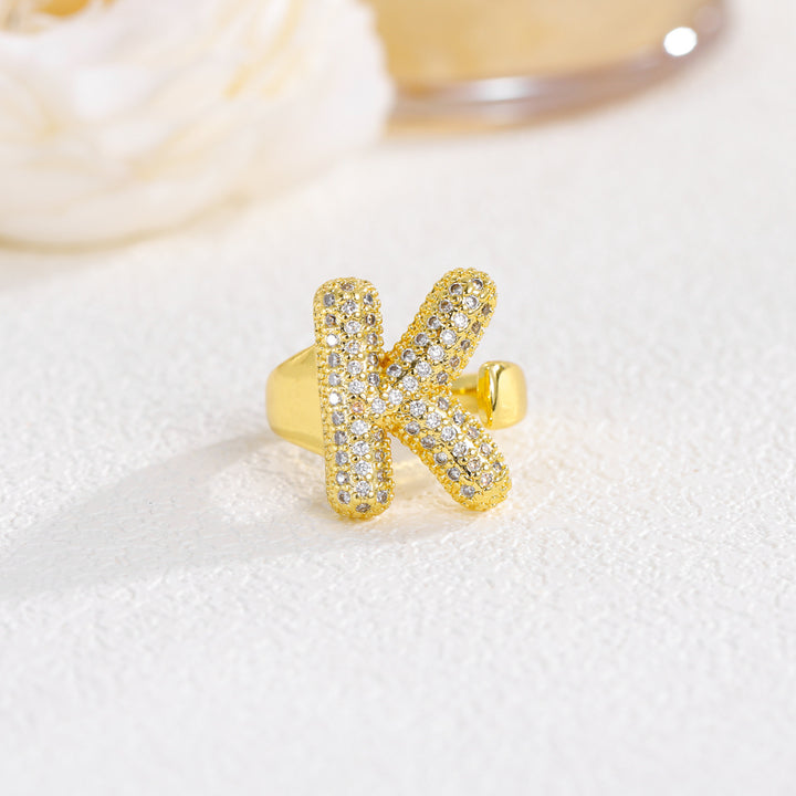 Bubble Letter Full-diamond Open Ring
