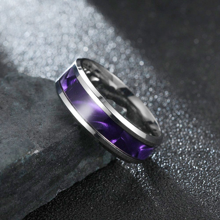 Titanium Steel Purple Pattern Contrast Ring (Iridescent Light Luxury Style)
