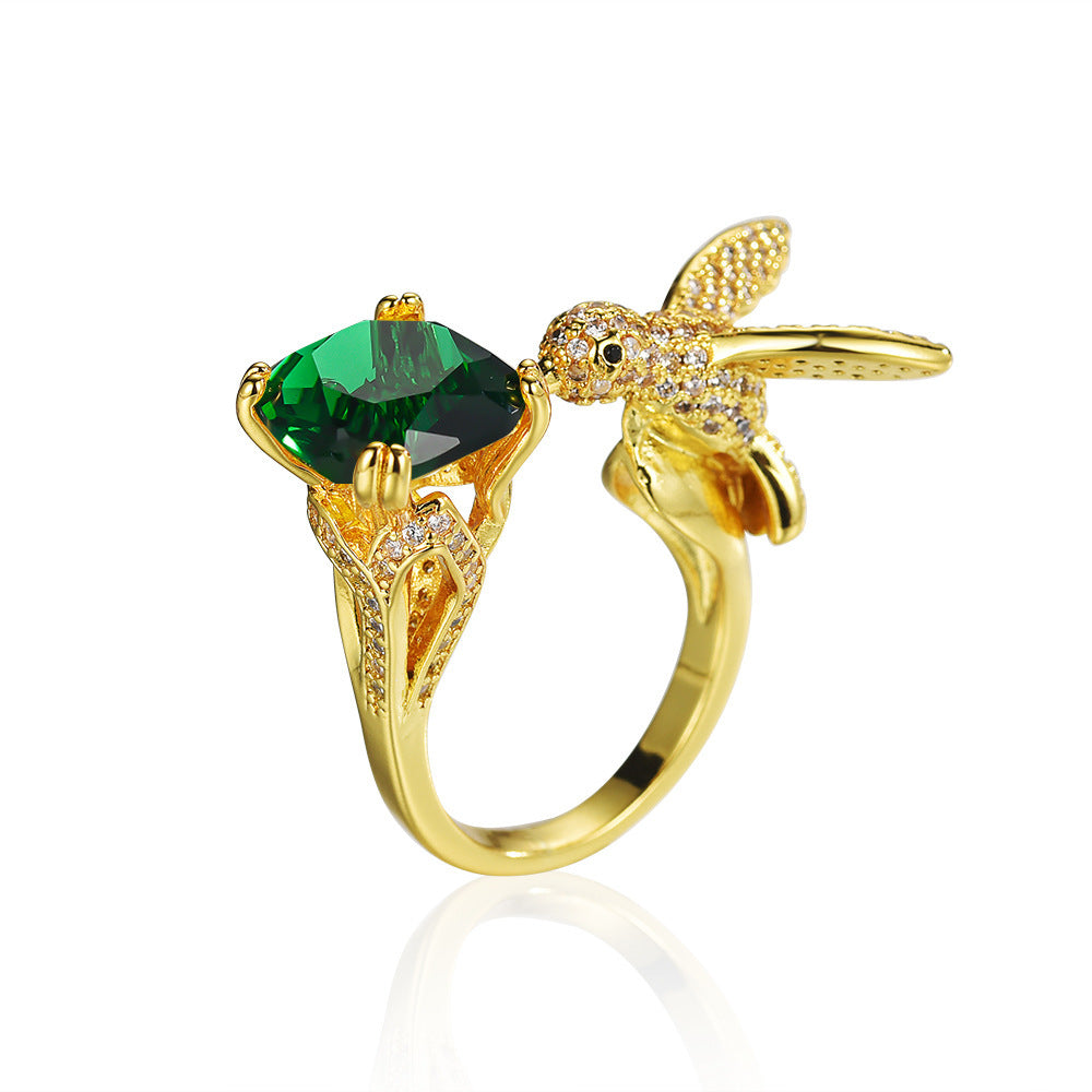 Multi-Color Diamond Hummingbird Open Ring (Gorgeous & Agile Style Series)
