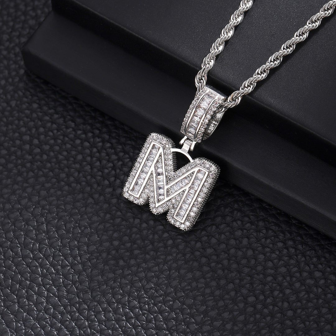 Full-Diamond Letter Cuban Link Necklace (26 Letters Optional | Gold/Silver Dual Tone)