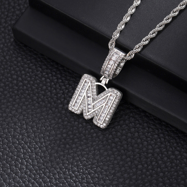 Full-Diamond Letter Cuban Link Necklace (26 Letters Optional | Gold/Silver Dual Tone)
