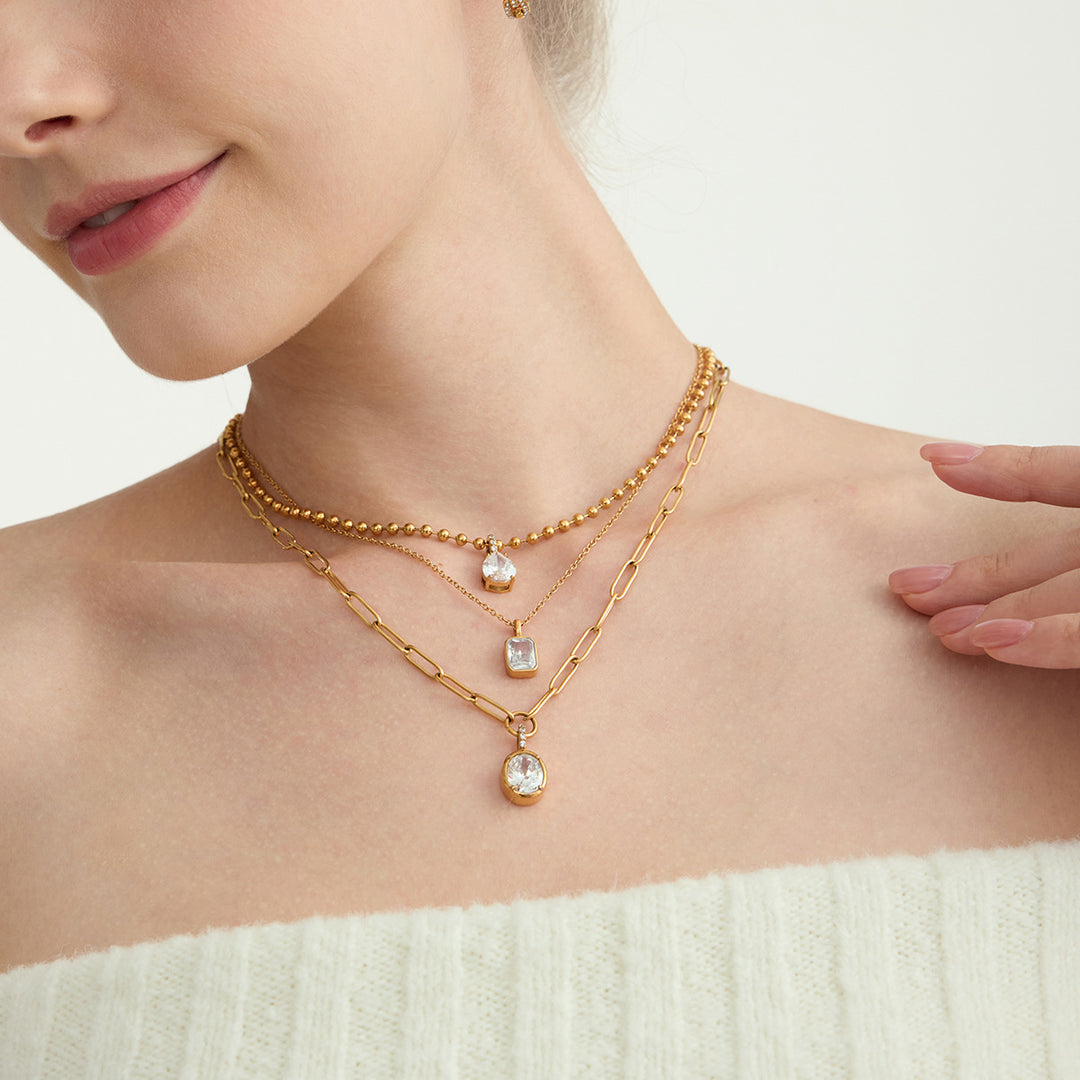 Gold Plated Geometric Diamond Necklace Set (Light Luxury Niche Multi-Style Clavicle Chain Collection)