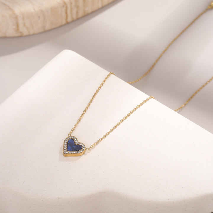 White Shell & Diamond Heart Pendant Necklace & Bracelet Set (Elegant Daily Jewelry Set)