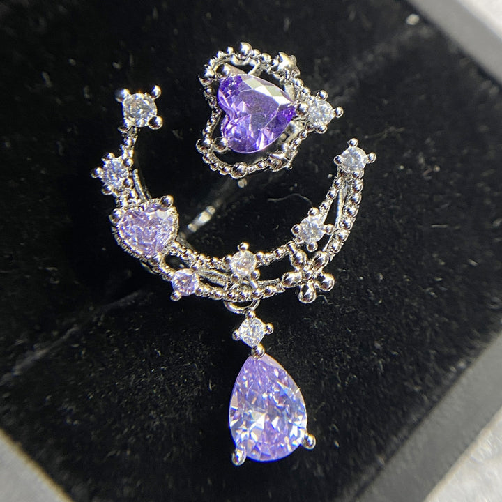 Moon‑Star Heart Teardrop Dangling Open Ring, Multi‑Color Options