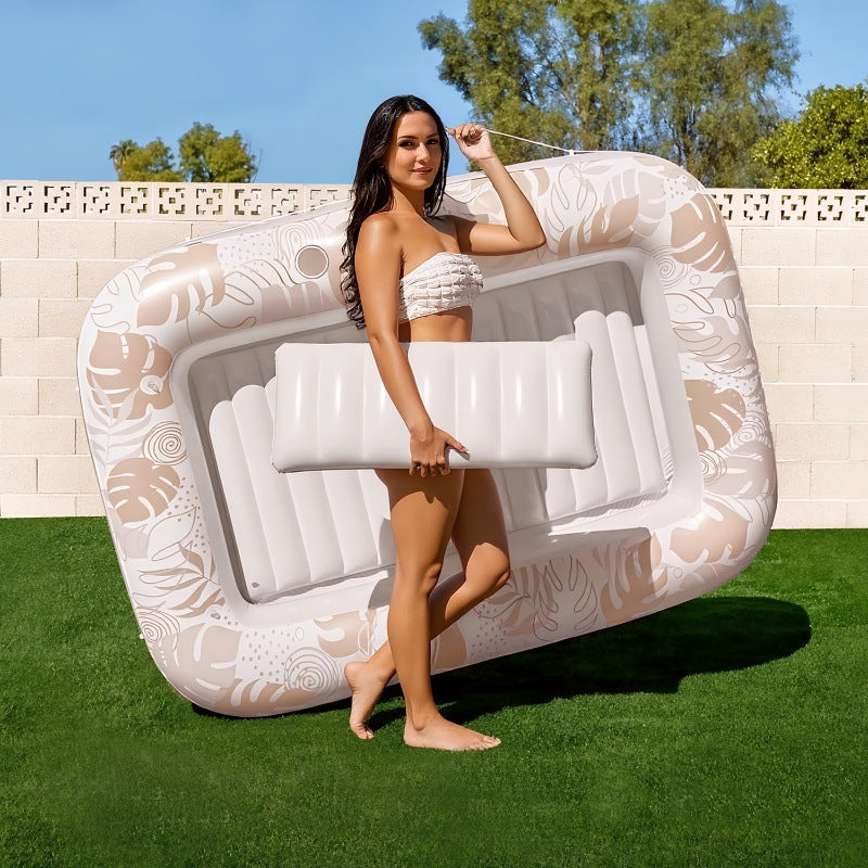 Tropical Print Inflatable Water Bed Float, 4 Colors Semi-submerged Pool Lounge