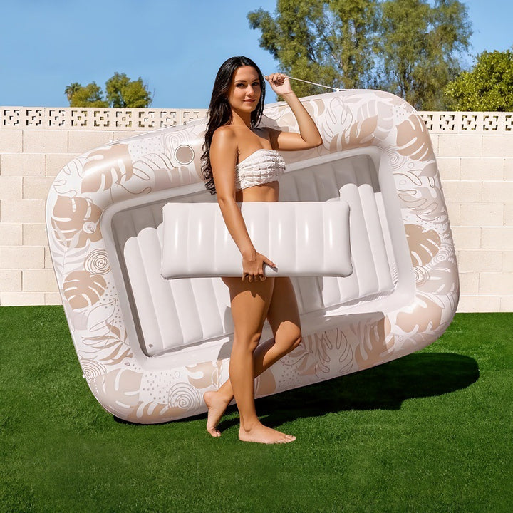 Tropical Print Inflatable Water Bed Float, 4 Colors Semi-submerged Pool Lounge
