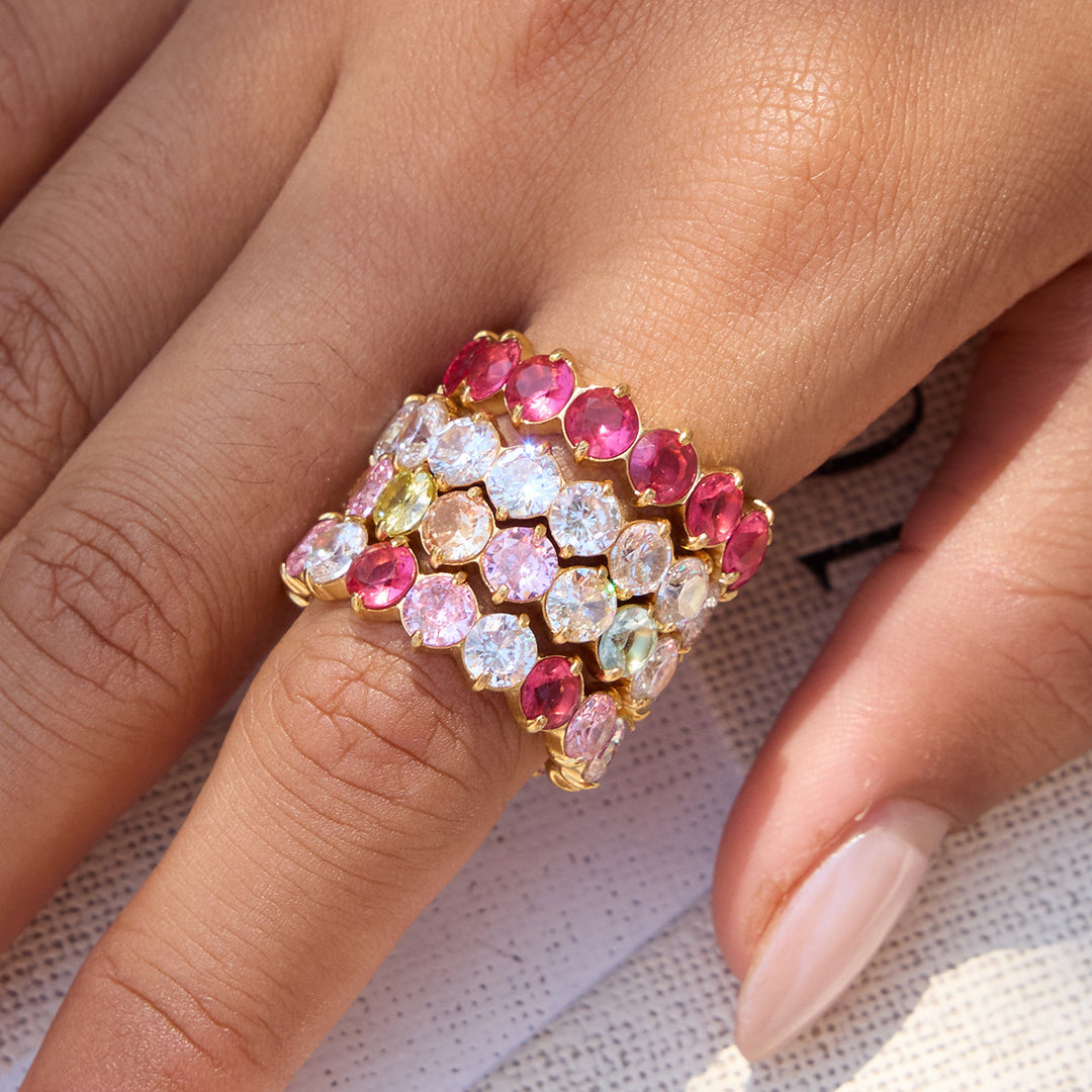 Rainbow Multi-Color Diamond Eternity Band (5 Colors Delicate Luxury Statement Ring)