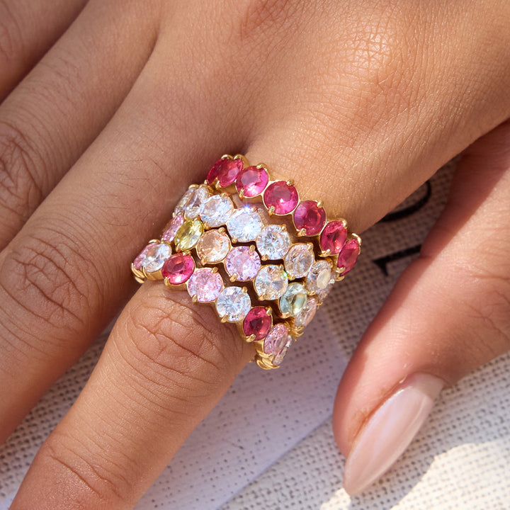 Rainbow Multi-Color Diamond Eternity Band (5 Colors Delicate Luxury Statement Ring)