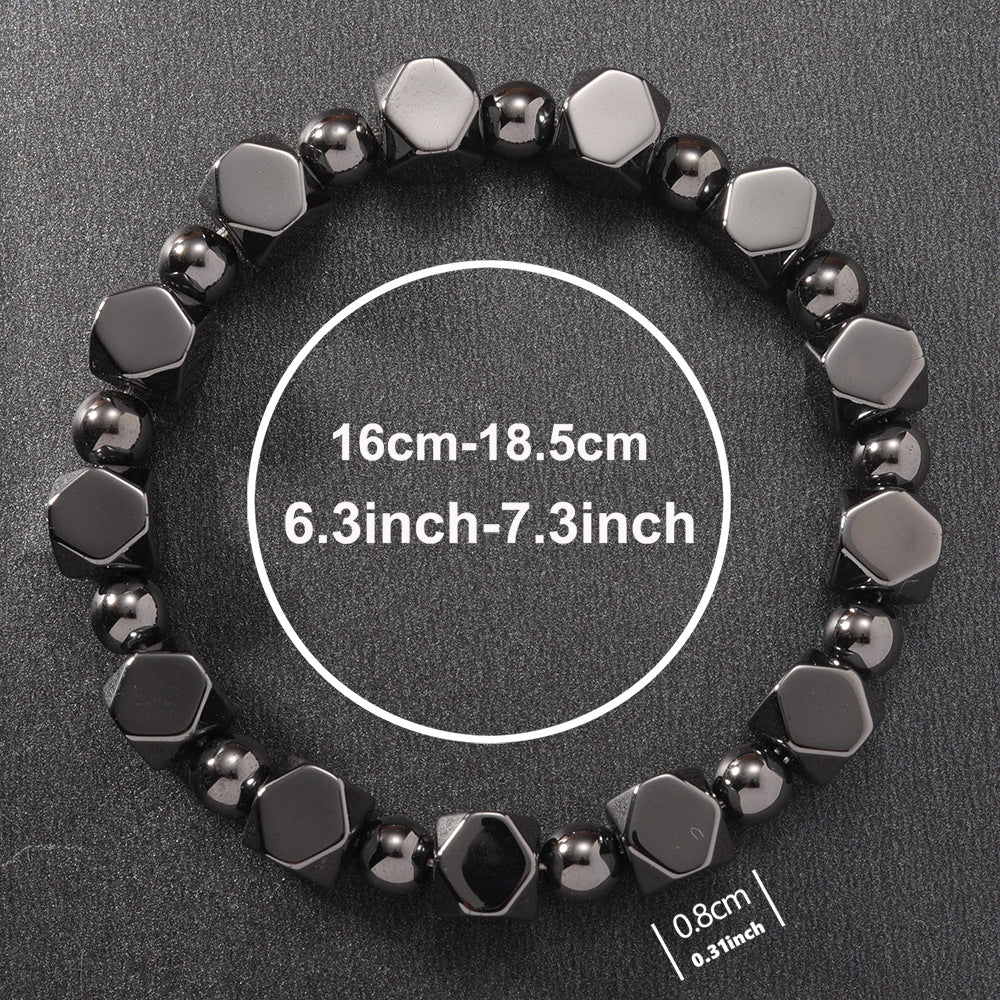 Faceted Black Onyx Stretch Bracelet for Men, Geometric Stone Energy Beaded Bracelet