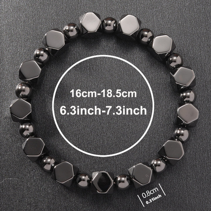 Faceted Black Onyx Stretch Bracelet for Men, Geometric Stone Energy Beaded Bracelet